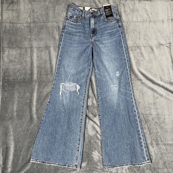 Levi's Denim - Levi's High Loose Flare Jeans Womens 26 X 32 Blue Wash High Rise Distressed